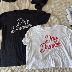 Day Drinker Short Sleeve Graphic Tee - White with Red Script